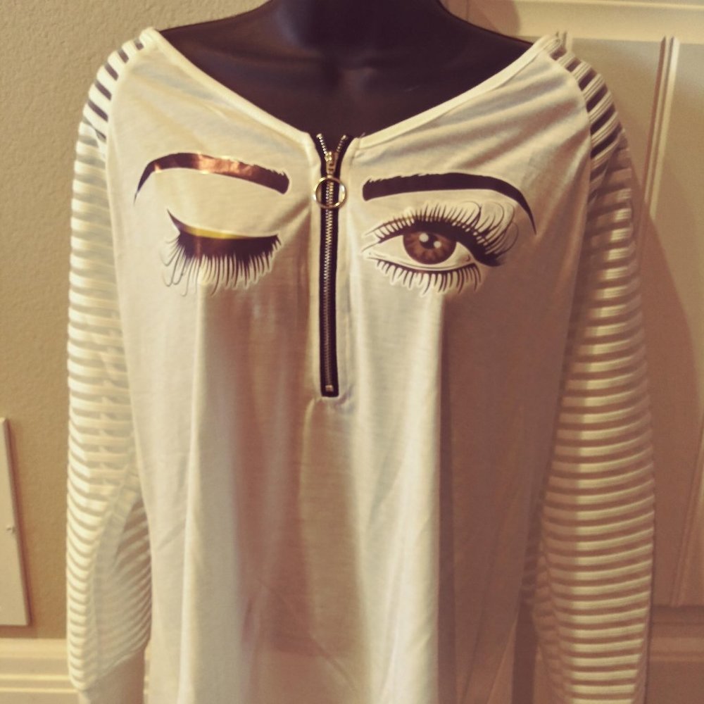EYE PRINT ZIPPER FRONT SWEATER
